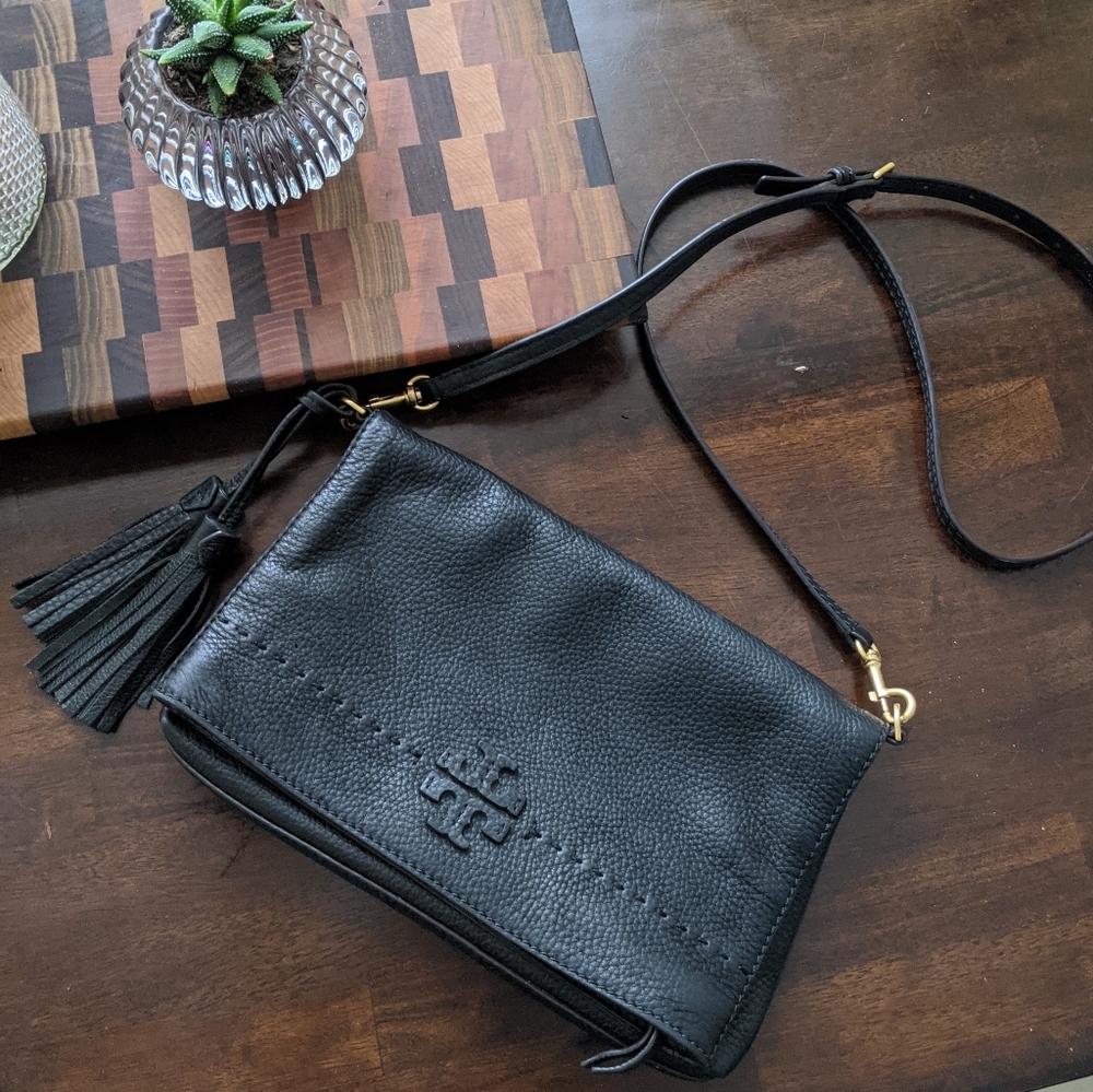 Tory Burch Black McGraw Foldover Crossbody Bag